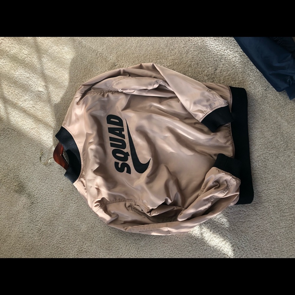 “Squad” upside down Nike Swoosh Bomber Jacket